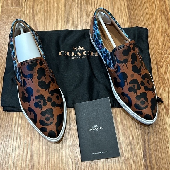 Coach Wild Beast Sneakers Nappa leather floral leopard print slip on 8.5 new nib - Picture 2 of 10